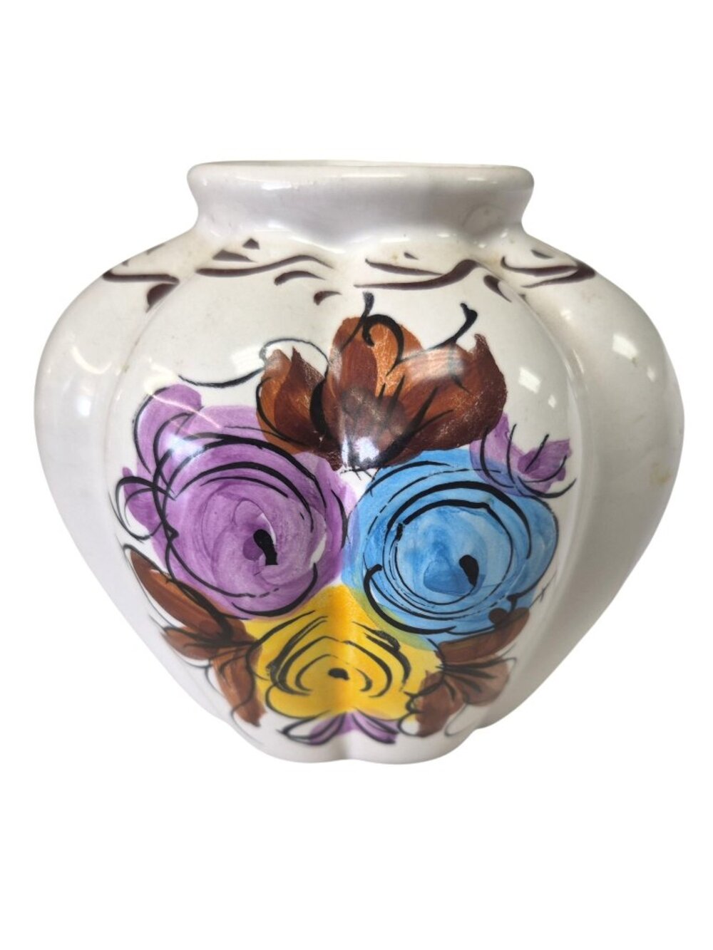 Vintage Vestal Alcobaco Ceramic Vase Hand Painted Portugal 706 Floral 4" Pottery